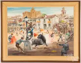 bullfight scene by Jose Puente, oil on canvas, sold Feb 2022