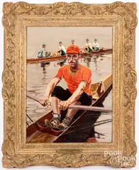 of French rowing champion Emile Lepron by Manuel Luque, oil on panel, sold Feb 2022