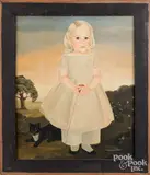 portrait of a girl with a cat by Jeanne Davies, oil on board, sold Feb 2022