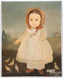 portrait of a girl with ducks by Jeanne Davies, oil on board, sold Feb 2022