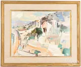 Santuario De Chimayo by Arturo Chavez, oil on board, sold Feb 2022