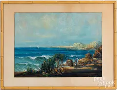coastal scene by Leonid Gechtoff, pastel, sold Feb 2022