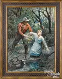 cowboy and girl illustration by Gayle Porter Hoskins, oil on canvas, sold Jan 2022