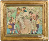 illustration figures with floral garlands by Clara Elsene Peck, oil on canvas, sold Jan 2022