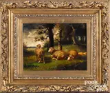 pastoral landscape with sheep by Charles Jacques, oil on panel, sold Jan 2022