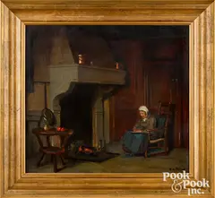 interior scene of a woman by the fire by René-Xavier Prinet, oil on canvas, sold Jan 2022