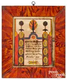 fraktur birth certificate for Catarina Bessemyer by Samuel Bentz, ink and watercolor, sold Jan 2022