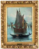 on boar Venetian scene by J. Ernest Galvan, oil, sold Dec 2021