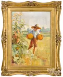 of a boy with pumpkins by Adam Albright, oil on canvas, sold Dec 2021