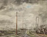 STREETCAR SCENE by Léopold Lévy, watercolor on paper, sold Apr 2023