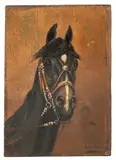 MINIATURE EQUINE PORTRAIT by Christian Sell the Younger, oil on wood panel, sold Apr 2023