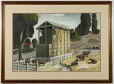 FARM SCENE by Richard Stephens, watercolor on paper, sold Apr 2023