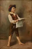 PORTRAIT OF A NEWSPAPER BOY by John William Brown, oil on board, sold Mar 2023