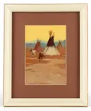 NATIVE AMERICAN SCENE by Robert Brokaw Wagoner, oil on masonite, sold Mar 2023