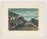 Cloudy Day in Mizuki, Ibaraki Prefecture by Kawase Hasui, 1946, woodcut in color, sold Apr 2021