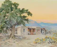 New Mexican Evening by Marjorie Tietjens, oil on panel, sold Mar 2021