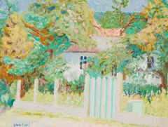Untitled (cottage) by Jean Venitien, oil on canvas, sold Mar 2021