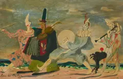 Les Clowns Musiciens by Jean de Botton, 1945, oil on board, sold Mar 2021
