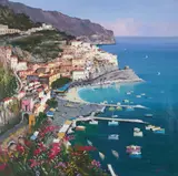 Amalfi Coast by Antonio Iannicelli, oil on canvas (unstretched), sold Mar 2021
