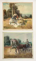 Horse and Carriage and Picnic (2) by Ludwig Gschossmann, oil on canvas (unstretched), sold Feb 2021