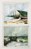 Boat Scenes (2) by Manuel Monton Bunuel, oil on canvas (unstretched), sold Feb 2021