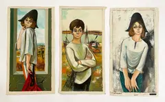 Portraits (3) by Jean Pierre Serrier, oil on canvas (unstretched), sold Feb 2021