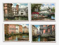 Venetian Landscapes (4) by Pierre Latour, oil on canvas (unstretched), sold Feb 2021
