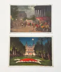 Moonlit Scenes (2) by J.L. van der Meide, oil on canvas (unstretched), sold Feb 2021