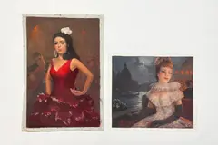 Portraits (2) by J.L. van der Meide, oil on canvas (unstretched), sold Feb 2021