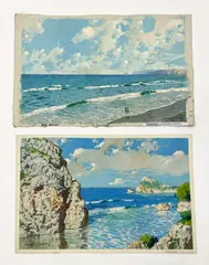 Ocean Scenes (2) by Paya Sanchis, oil on canvas (unstretched), sold Feb 2021