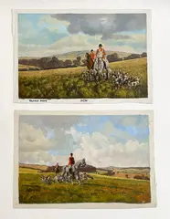 Hunting Scenes (2) by Donald Ayres, oil on canvas (unstretched), sold Feb 2021