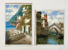Venice Scenes (2) by Pierre Latour, oil on canvas (unstretched), sold Feb 2021