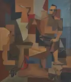 Two Male Forms in Abstract by Leonard Alberts, 1951, oil on canvas, sold Mar 2021