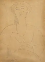Buste de Jeune Fille by Amedeo Modigliani, pencil on paper, sold Mar 2021