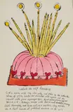 Salade de Alf Landon (from The Wild Raspberries portfolio created in collaboration with Suzie Frankfurt) by Andy Warhol, 1959, watercolor on offset lithograph with fuchsia buckram board cover, sold Mar 2021
