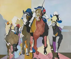 Homestretch by Leonard Alberts, 1981, oil on canvas, sold Mar 2021