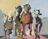 Homestretch by Leonard Alberts, 1981, oil on canvas, sold Mar 2021