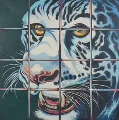 Caged Tiger by Lowell Nesbitt, 1981, oil on canvas, sold Mar 2021