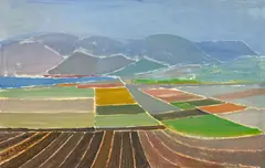 Untitled (Flower fields) by Benoît Gilsoul, oil on paper, sold Mar 2021