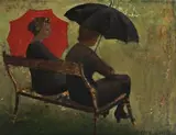 In The Park by Jeffrey Smart, 1962, oil on board, sold Aug 2014