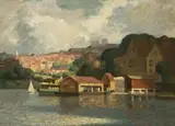 Ferry Wharf, Neutral Bay by Roland Wakelin, c.1945, oil on board, sold Aug 2014