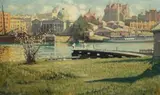 Customs House And St John’S Cathedral, Brisbane, From Kangaroo Point by Vida Lahey, c.1924-26, oil on canvas on board, sold Aug 2014
