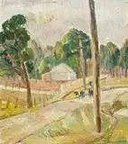 Landscape At Lake Macquarie by Grace Cossington Smith, 1942, oil on pulpboard, sold Aug 2014