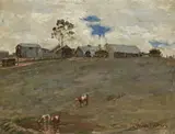 Johnson Farm, Picton by Percy Lindsay, oil on wood panel, sold Aug 2014