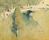 Bridge With Cattle Crossing by J J Hilder, watercolour on paper on board, sold Aug 2014