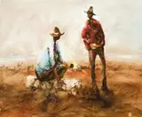 Monkira Ringers by Hugh Sawrey, oil on composition board, sold Aug 2014