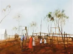 Outback Gathering by Hugh Sawrey, c.1977, oil on canvas, sold Aug 2014