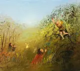 Boy In The Apple Tree by David Boyd, c.1970s, oil on canvas on board, sold Aug 2014