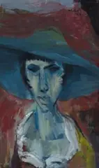 Woman With A Blue Hat by John Molvig, 1957, oil on composition board, sold Aug 2014