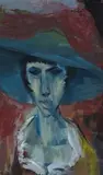 Woman With A Blue Hat by John Molvig, 1957, oil on composition board, sold Aug 2014